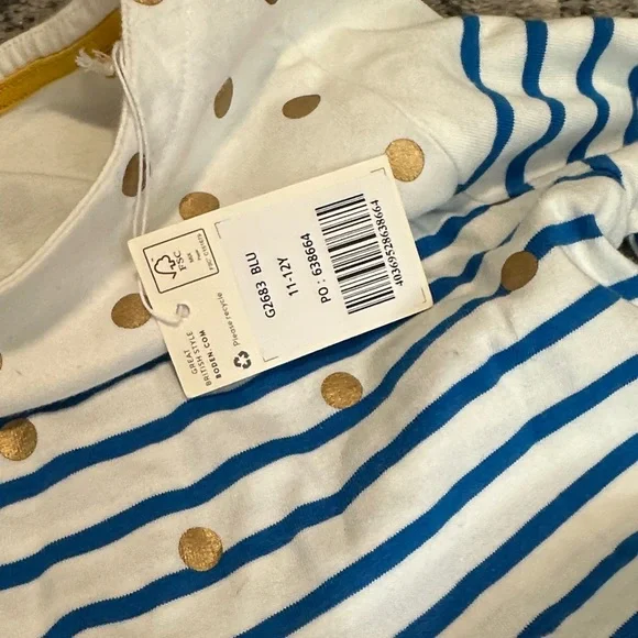 Mini Biden Girls Striped Long Sleeve Top with Gold Polka Dots 10/12 - Picture 3 of 5